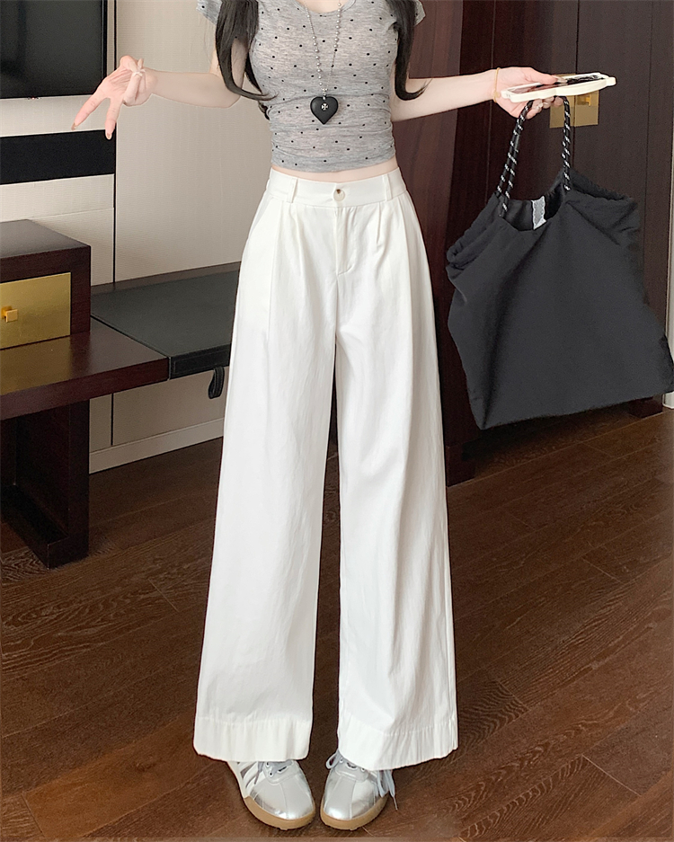 Real shot ~ Spring and summer new Korean version loose high waist elastic simple commuting casual and versatile wide-leg trousers