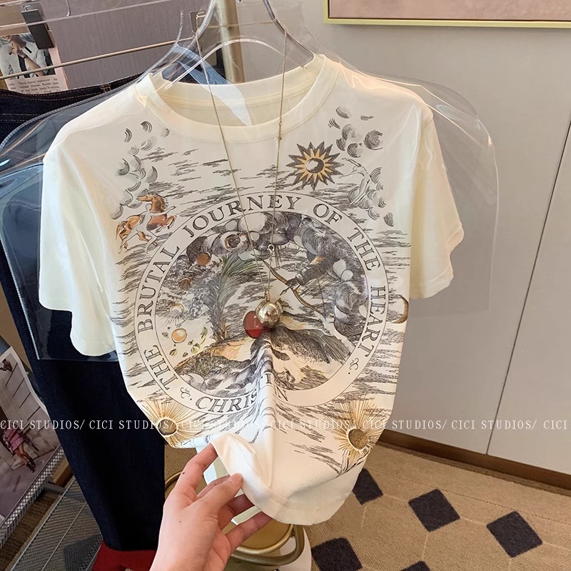 21 pure cotton-100% cotton 2025 summer new Korean short-sleeved T-shirt for women embroidered short-sleeved tops for students
