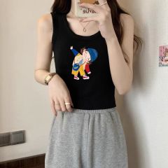 American sleeveless I-shaped vest small suspender for women in summer wear design childlike style printed slim short top