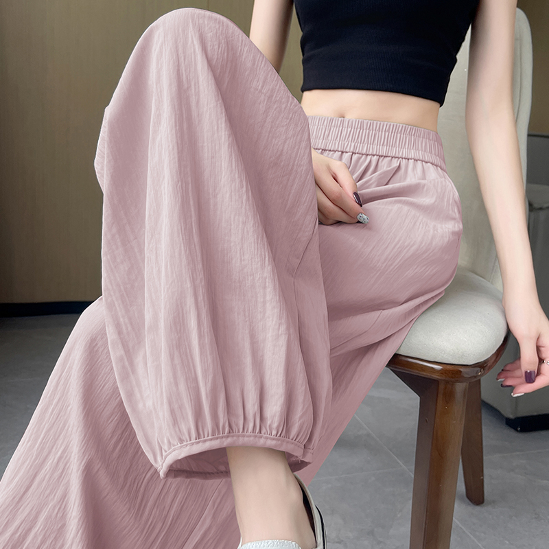 Lazy wind-blue silk mask bloomers for women in summer thin high waist drooping cool pants for small person nine-point casual pants