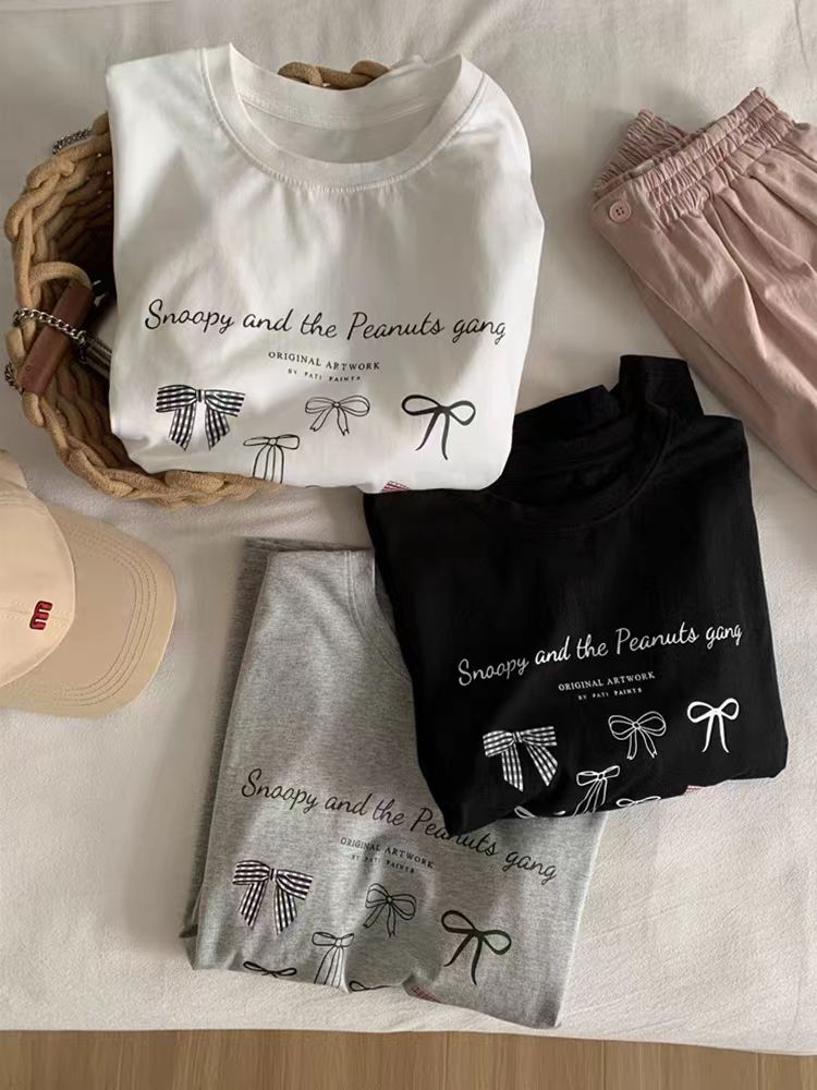 200g combed and tight spun in 2025, pure cotton back bag strip, spring and summer loose shoulder printed short-sleeved T-shirt