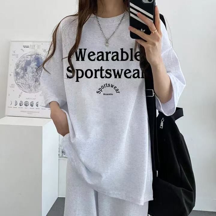 純色多款潮牌女裝套裝兩件韓版圓領短袖長褲兩件套2025新款夏季
