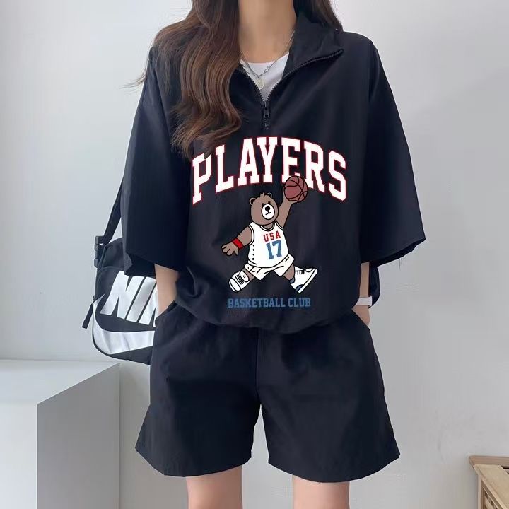 Korean women's sportswear set summer 2025 new short-sleeved shorts campus style cute girl running two-piece