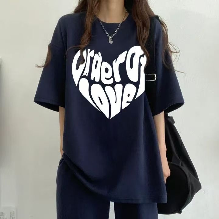 純色多款潮牌女裝套裝兩件韓版圓領短袖長褲兩件套2025新款夏季