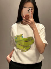 200g combed and tight-fitting sprinkler, pure cotton backpack, spring and summer loose shoulder printed short-sleeved T-shirt