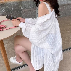 Lazy Style Sunscreen Jacket for Women - Summer Thin Open Cardigan Outerwear Loose Overcoat Cotton Linen Shirt Medium Long Length Top