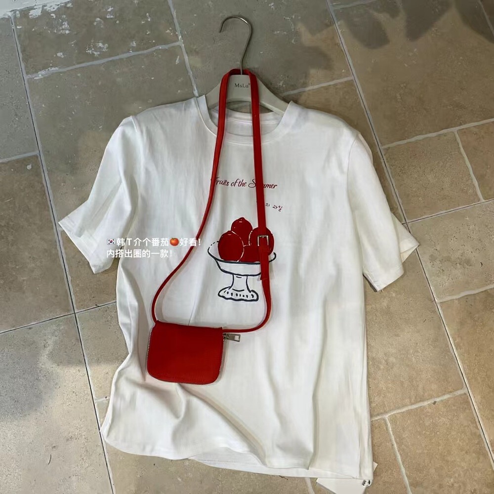 200g combed and tight spun in 2025, pure cotton back bag strip, spring and summer loose shoulder printed short-sleeved T-shirt
