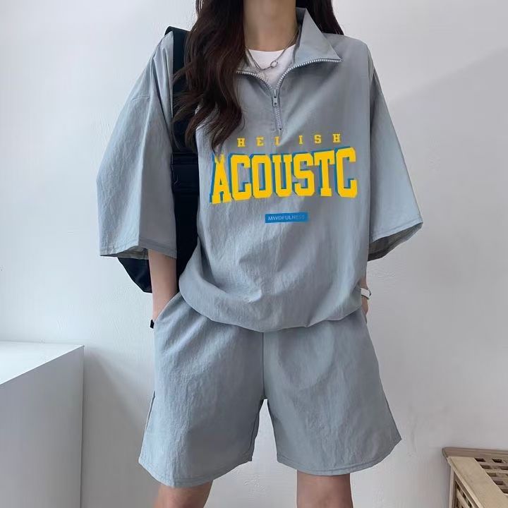 Korean women's sportswear set summer 2025 new short-sleeve shorts campus style cute girl running two-piece