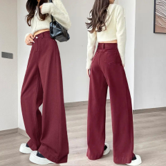 Encore red straight narrow version jeans for women in spring 2025 new high-waist slim loose draped wide-leg pants