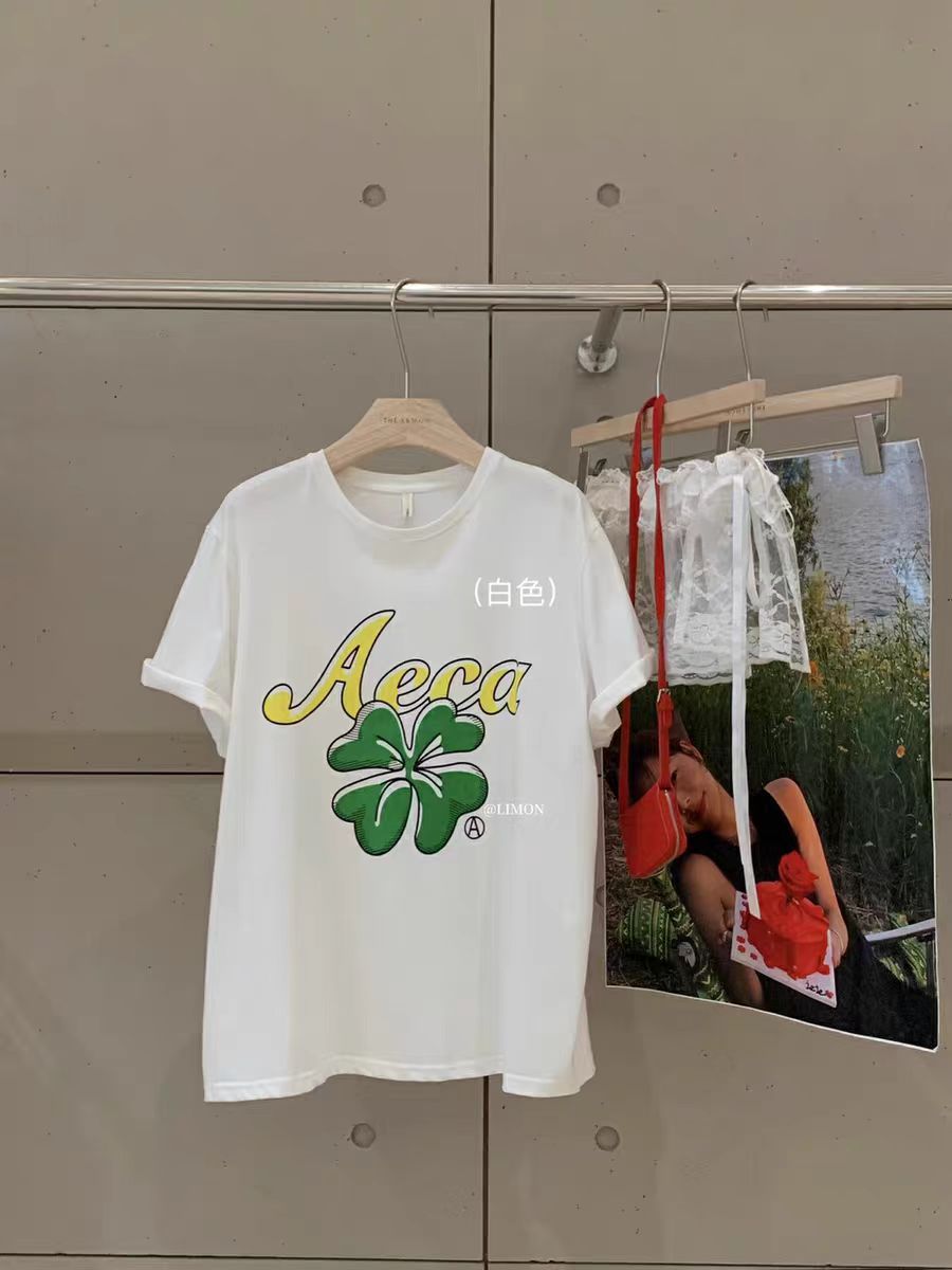 200g combed and tight-fitting sprinkler, pure cotton backpack, spring and summer loose shoulder printed short-sleeved T-shirt