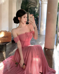 實拍夏季復古性感舞蹈式收腰顯瘦網紗連衣裙吊帶百褶長裙女