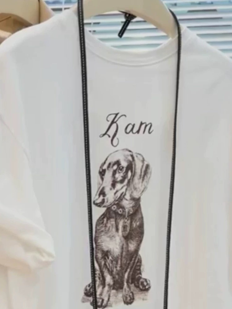 200g combed and tight spun in 2025, pure cotton back bag strip, spring and summer loose shoulder printed short-sleeved T-shirt