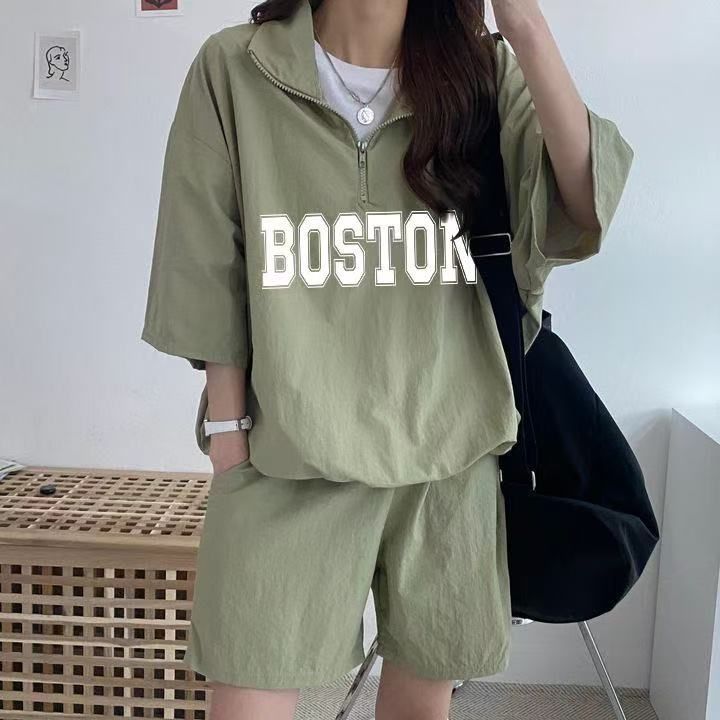 Korean style sportswear set for women summer 2025 new short sleeve shorts campus style cute girl running two pieces 