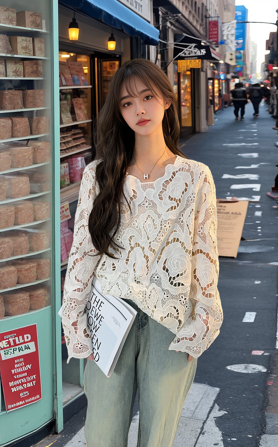 New autumn style high-end milk silk fabric round neck retro temperament hollow hook-flower knitted cardigan top