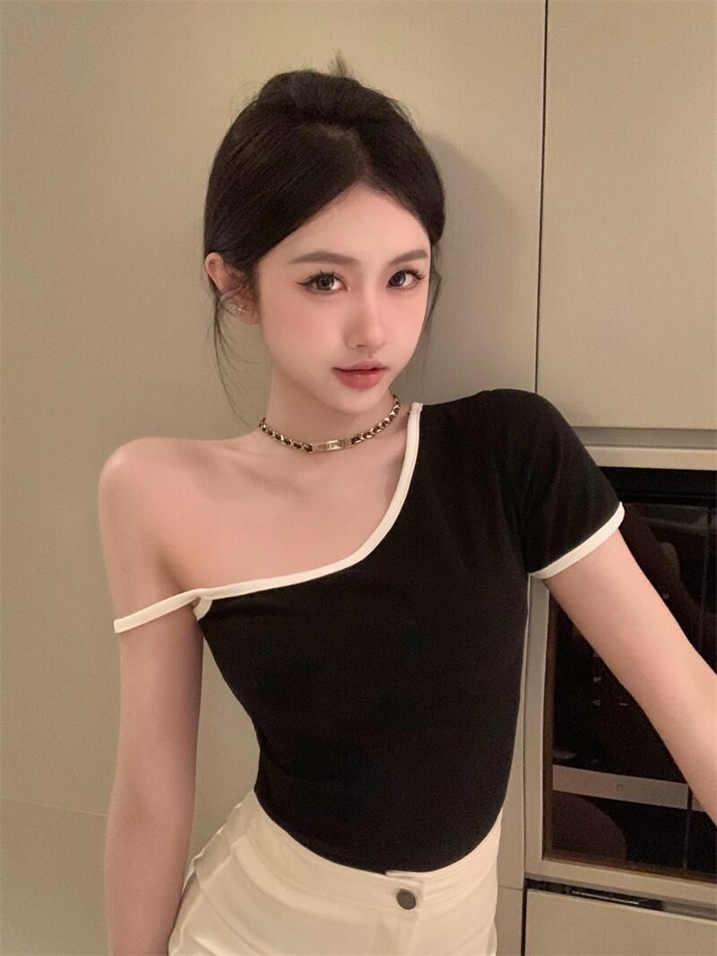 外貿韓版新款吊帶半袖T恤女夏季修身露背短款上衣
