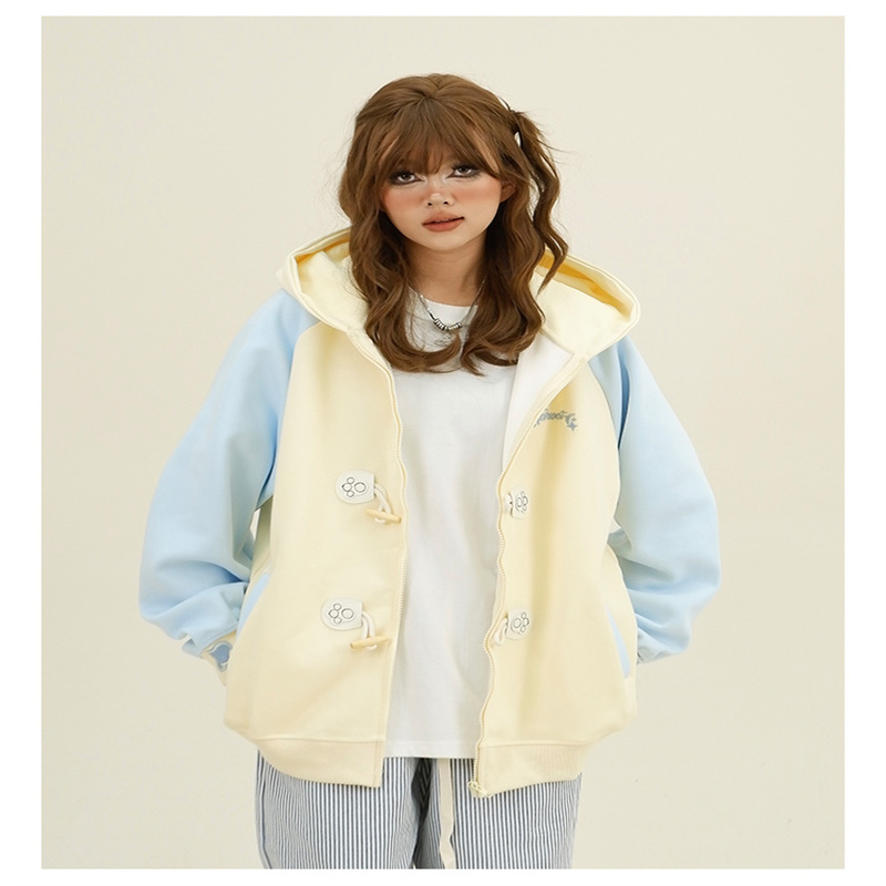 Imitation cotton-wool composite milk silk 310g cute cat ear hooded sweatshirt cardigan Japanese sweet cool jacket