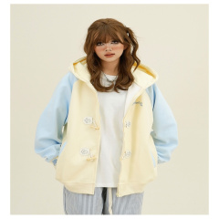 Imitation cotton-wool composite milk silk 310g cute cat ear hooded sweatshirt cardigan Japanese sweet cool jacket