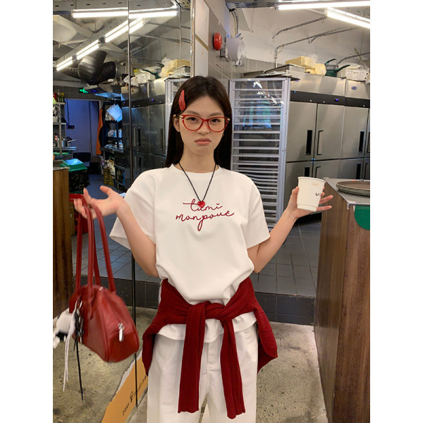 200g combed and tight spun in 2025, pure cotton back bag strip, spring and summer loose shoulder printed short-sleeved T-shirt