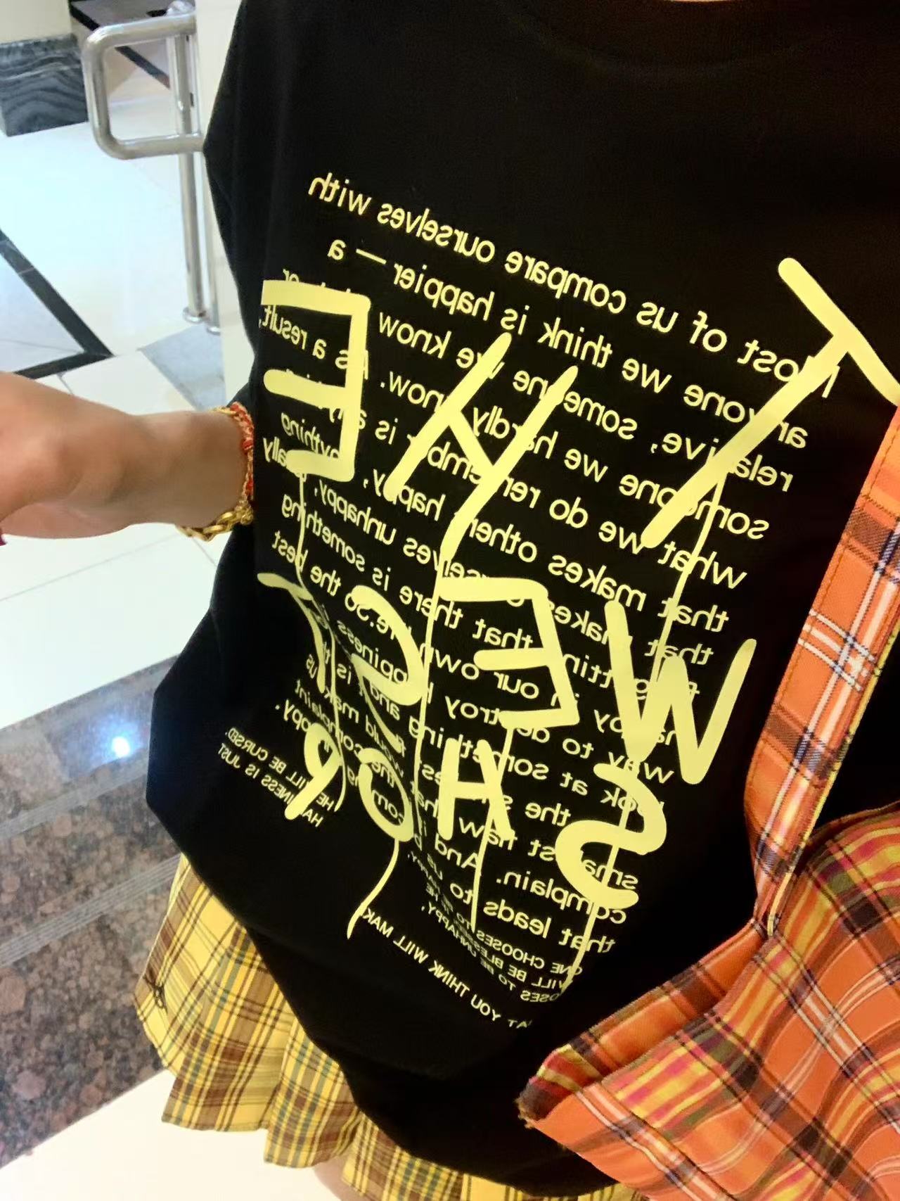 200g combed and tight-fitting sprinkler, pure cotton backpack, spring and summer loose shoulder printed short-sleeved T-shirt