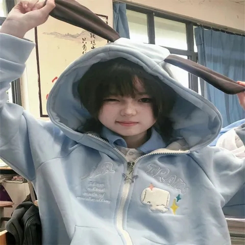Imitation cotton-wool cotton composite milk silk 310g puppy ear hooded sweatshirt coat women's cute cardigan top