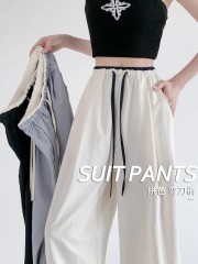 Original high-quality white pants for women in summer 2025 new high-waist casual sports wide-leg pants for ice silk Yamamoto pants
