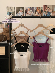 Real-life 25-year new pure lace splicing suspender vest with chest pad slim fitted top