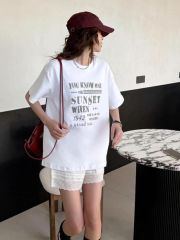 200g combed and tight-fitting sprinkler, pure cotton backpack, spring and summer loose shoulder printed short-sleeved T-shirt