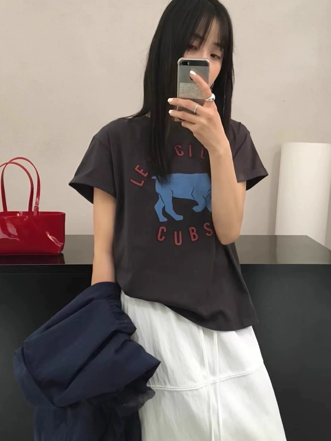 Printed front shoulder short-sleeved T-shirt for women in summer new niche American pure cotton slim T-shirt top