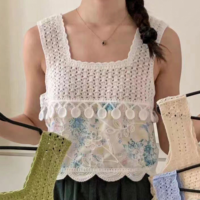 New summer Korean version retro ethnic style hook-up embroidered V-neck knitted vest cardigan sleeveless vest