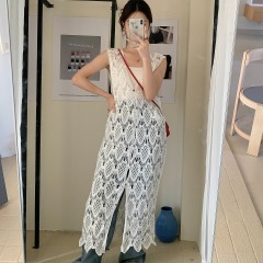 New Bohemian retro vacation style heavy industry hook flower hollow suspender vest dress versatile layering trend