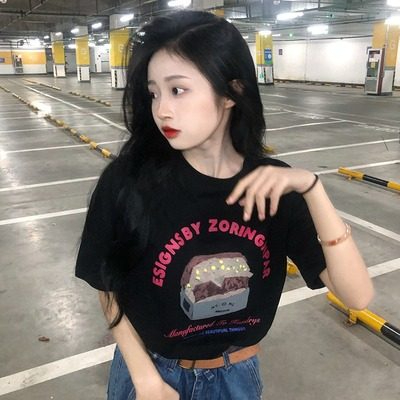 夏季新款韓版寬鬆顯瘦印花短袖T恤女裝設計感小眾上衣ins潮