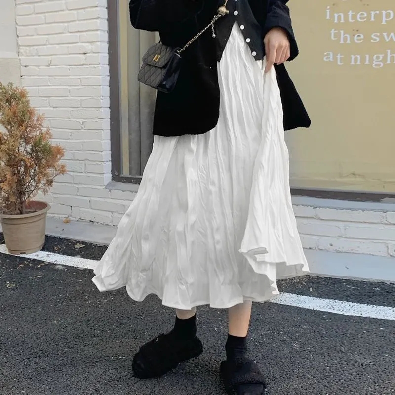Pleated skirt for women 2025 Spring and Autumn New Mid-length Irregular Skirt White High Waist Slim and Pressure Pleated Skirt
