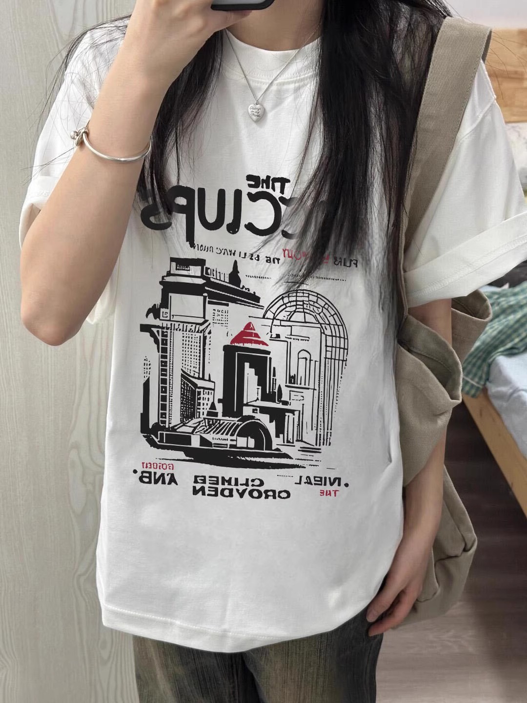 200g combed and tight-fitting sprinkler, pure cotton backpack, spring and summer loose shoulder printed short-sleeved T-shirt
