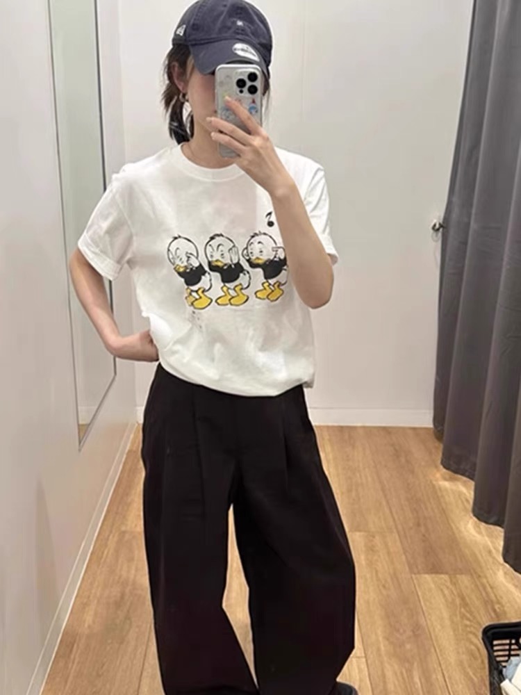 200g combed and tight-fitting sprinkler, pure cotton backpack, spring and summer loose shoulder printed short-sleeved T-shirt