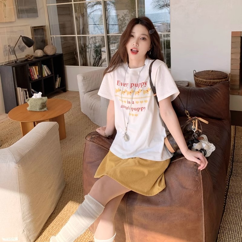 200g combed and tight spun in 2025, pure cotton back bag strip, spring and summer loose shoulder printed short-sleeved T-shirt