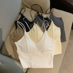 Real shot of beautiful back V-neck suspender vest for women in summer wear short hot girl sexy big U back