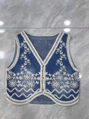 Heavy industry hook-embroidered denim vest vest for women in spring and autumn design sweet age-reducing vest layered jacket top