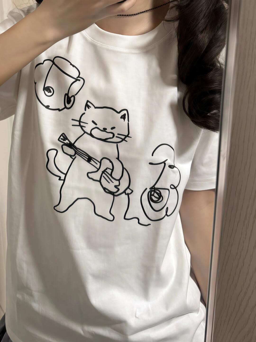 200g combed and tight spun in 2025, pure cotton back bag strip, spring and summer loose shoulder printed short-sleeved T-shirt