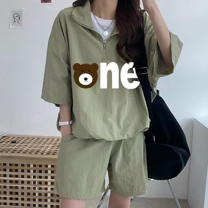 Ladies' Summer 2025 New Short-Sleeve Shorts Set, Campus Style Cute Teen Running Outfit, Two-Piece Set