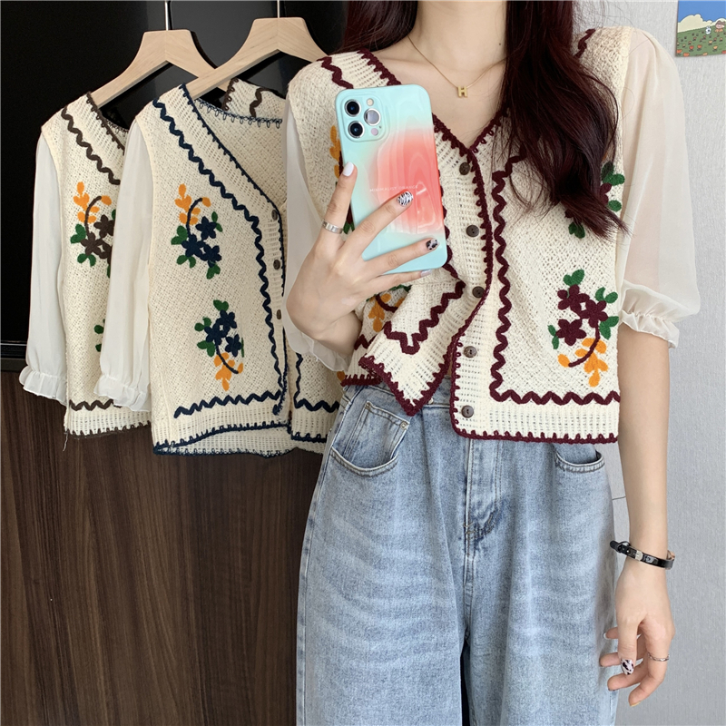 Korean French embroidery design cardigan top