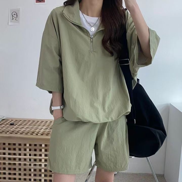 Ladies' Summer 2025 New Short Sleeve Shorts Set, Campus Style Cute Girl Running Two-Piece Set