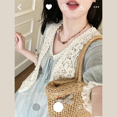 Large size women's summer new pure cotton loose slim crochet woven vest women's hollow outer sleeve cardigan