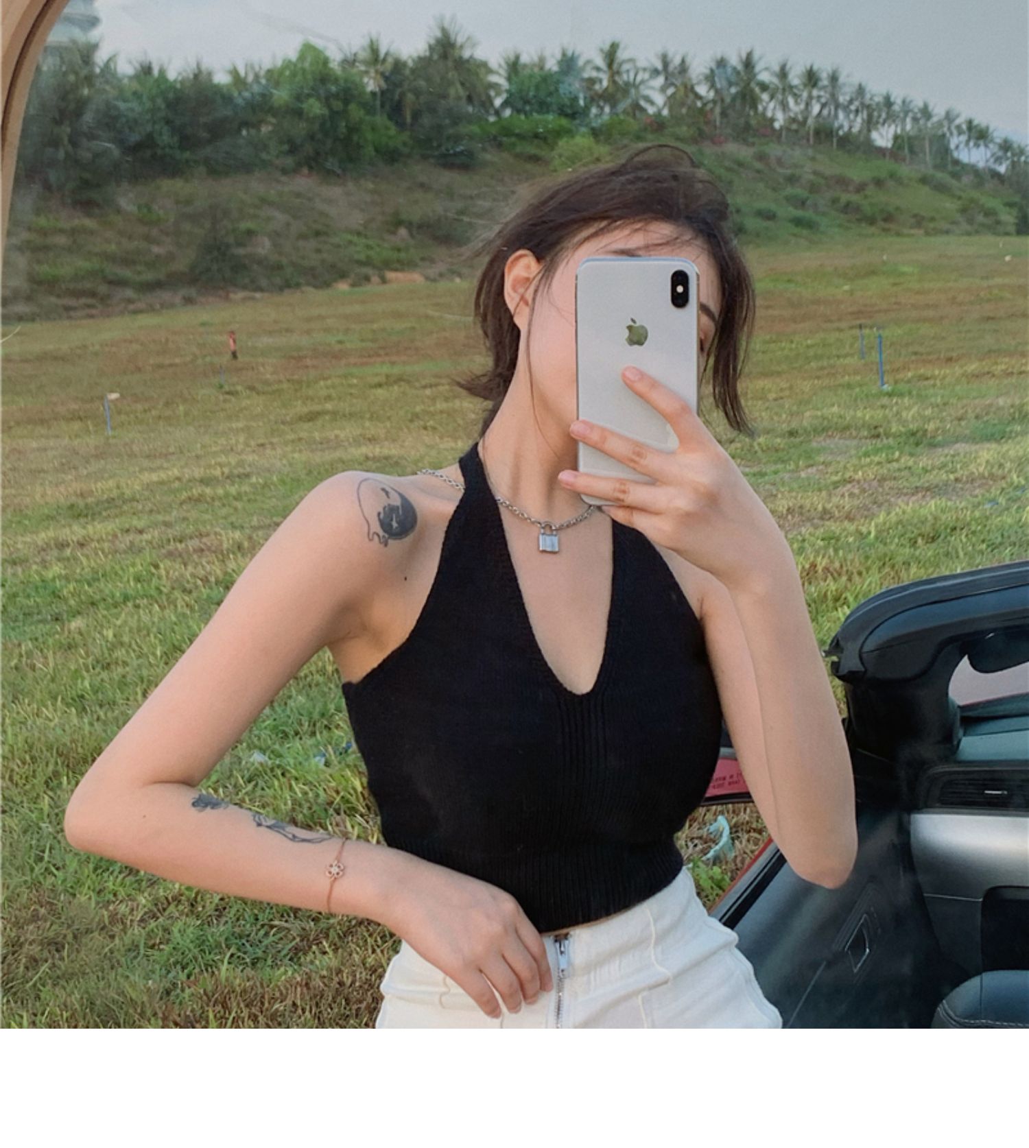 Summer new design for women's niche French internet celebrity beautiful back short top trendy