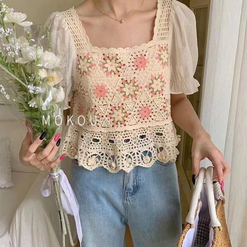 New fashion suit summer fresh Korean version of women's contrasting color splicing knitted top