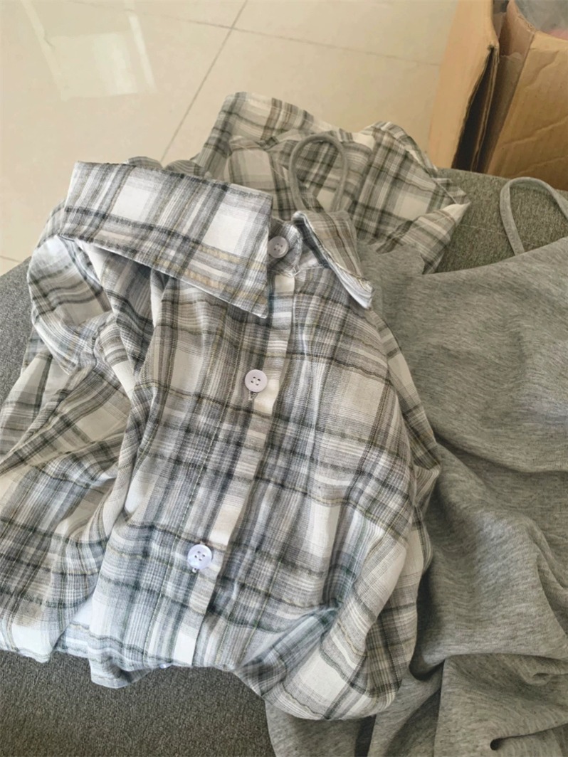 Japanese thin sunscreen plaid long-sleeved shirt for women in summer new retro casual and lazy style loose top jacket