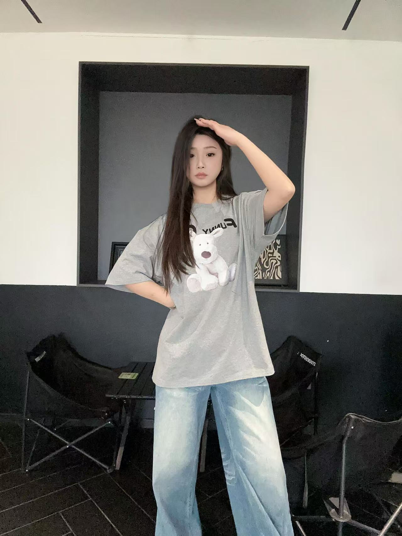 200g combed and tight-fitting sprinkler, pure cotton backpack, spring and summer loose shoulder printed short-sleeved T-shirt