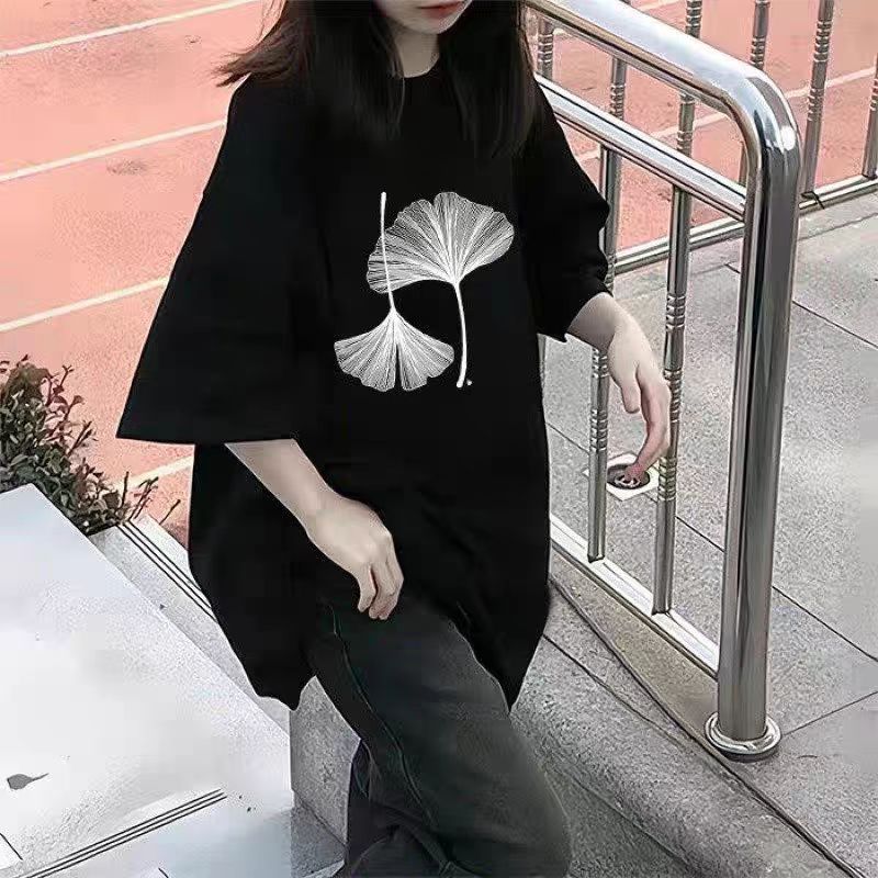 200g combed and tight spun in 2025, pure cotton back bag strip, spring and summer loose shoulder printed short-sleeved T-shirt