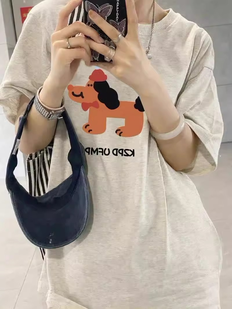 200g combed and tight-fitting sprinkler, pure cotton backpack, spring and summer loose shoulder printed short-sleeved T-shirt