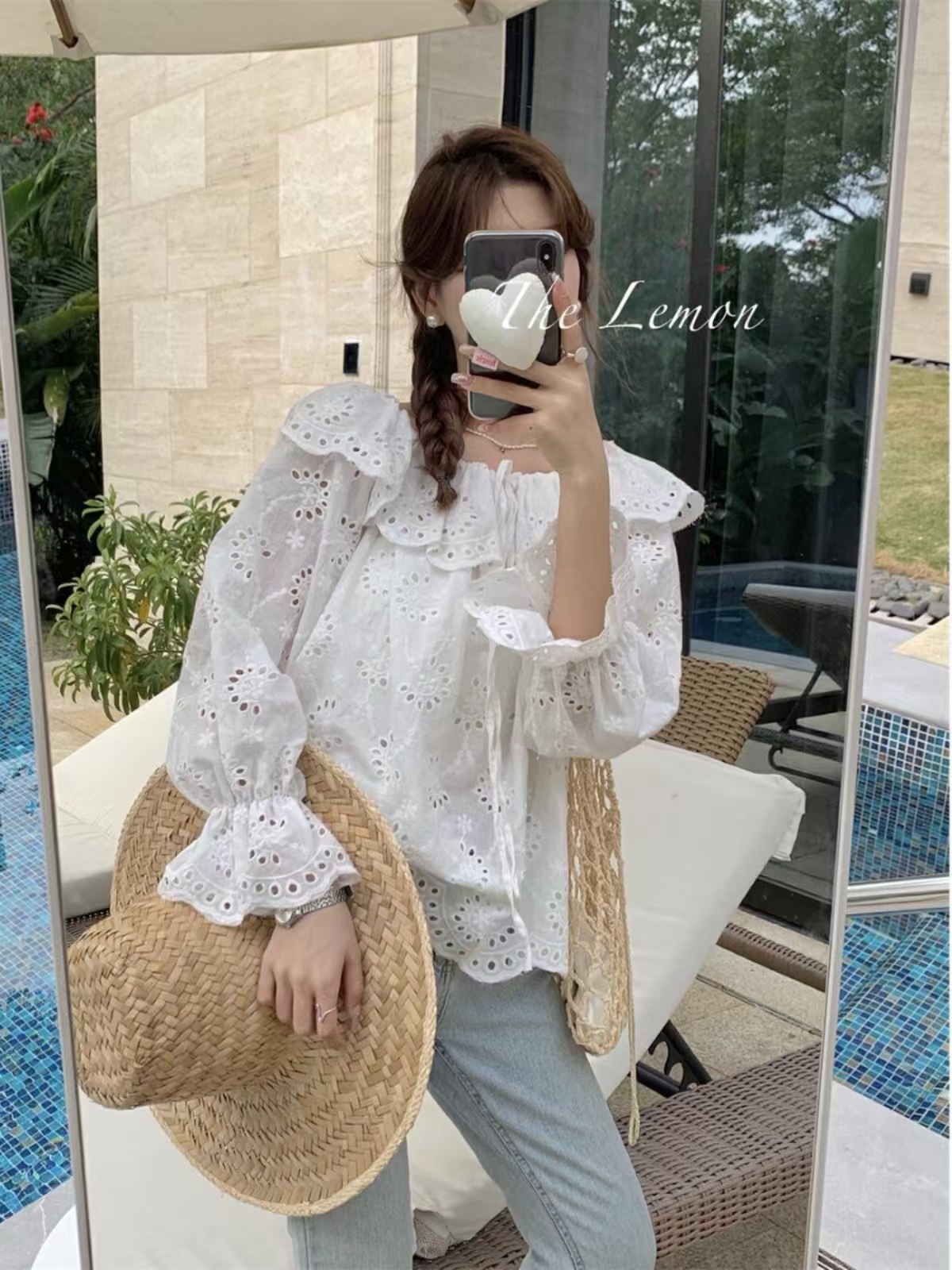 New early spring design sense hollow one-length embroidered shirt for women, very fairy top, super fairy temperament shirt