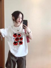 200g combed and tight-fitting sprinkler, pure cotton backpack, spring and summer loose shoulder printed short-sleeved T-shirt